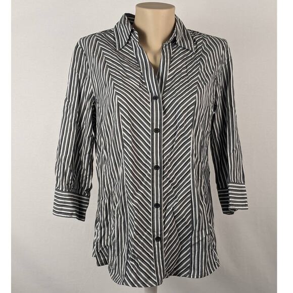Style & Co Classic Striped Button Up Shirt 8 Metallic Collared Career Top Layer - Picture 1 of 9